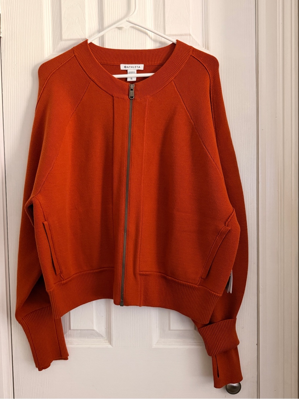 Athleta Sequoia Burnt Orange Zip-Front Sweater Jacket sz XL